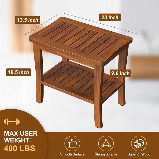 Large Teak Wood Shower Bench Stool - Image 6