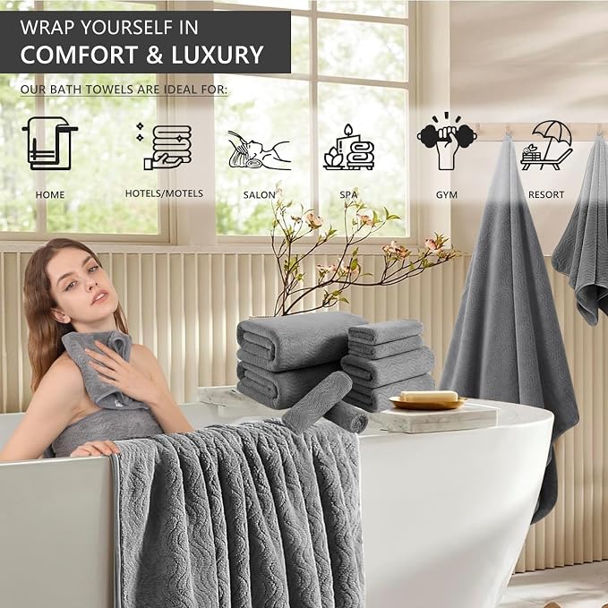 4 Piece Extra Large Bath Towel 35"x70" Oversized Bath Sheet Grey Bath Towel Set - Image 2