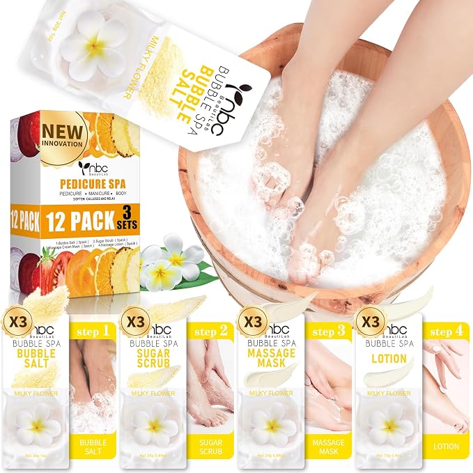 Pedicure Kit Foot Soak Set: Bubble Salt, Sugar Scrub, Massage Mask, Massage by nbcBeautiLab