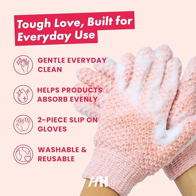 Handmade Heroes Tough Love Exfoliating Gloves – 2pc Reusable Body Washcloth Mitt - Image 5