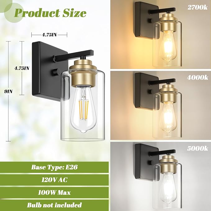 Set of 2 Wall Sconces for Bathroom, Modern Vanity Light Fixtures, Farmhouse - Image 7