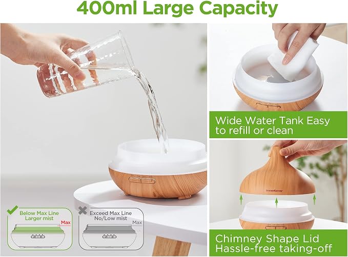 InnoGear Aromatherapy Diffuser & 10 Essential Oils Set, 400ml Diffuser - Image 8