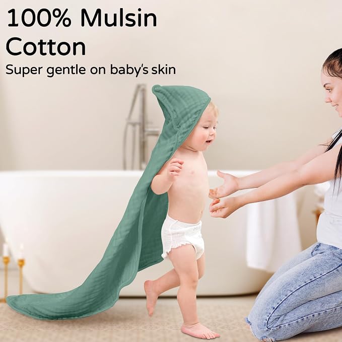 Yoofoss Hooded Baby Towels for Newborn 2 Pack 100% Muslin Organic Cotton Baby - Image 2