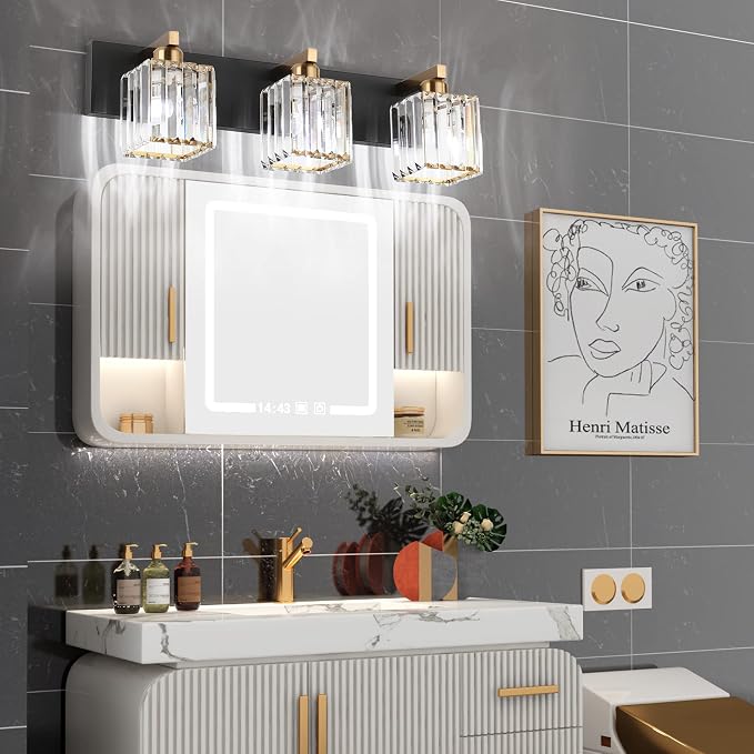 Aipsun Crystal Vanity Light Bathroom Lighting Fixtures 3 Light Modern Vanity - Image 5