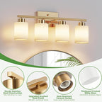 PARTPHONER 4-Light Brushed Gold Bathroom Light Fixtures, Modern Vanity Light - Image 3
