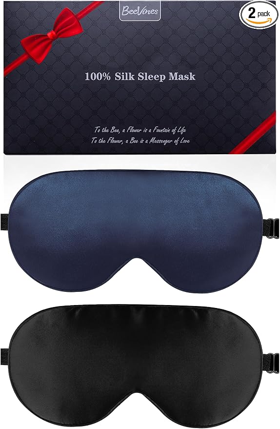 BeeVines 100% Real Mulberry Silk 2 Pack Sleep Mask, Pure Silk Eye Masks by BeeVines