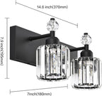 PRESDE 2-Light Crystal Bathroom Lights Fixtures Modern Matte Black Wall - Image 4