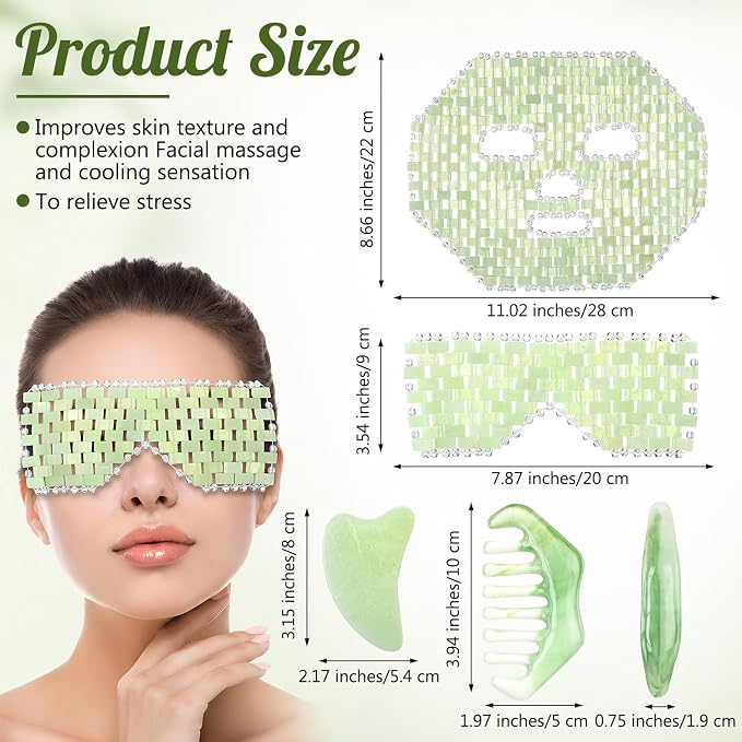 Demissle 4 Pcs Jade Eye Mask Jade Stone Facial Mask Scrap Massage Tool Hair - Image 2