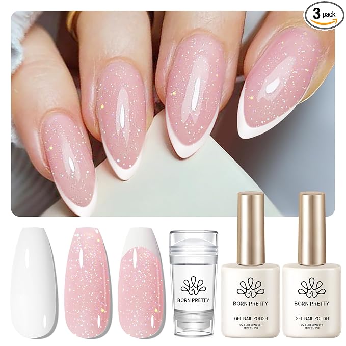 Born Pretty French Manicure Kit, Nail Stamper and 2Pcs Gel Nail Polish by BORNPRETTY