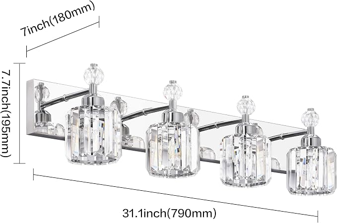 PRESDE 4-Light Crystal Bathroom Lights Fixtures Chrom Modern Wall Lighting Over - Image 4