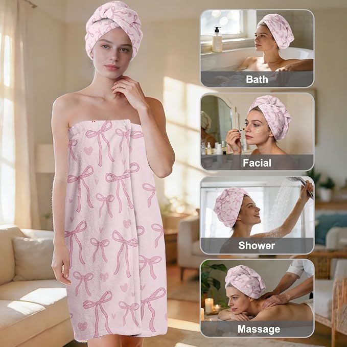 Absorbent Bath Towel Wrap Set for Women, Microfiber Shower Robe Body Towel - Image 2