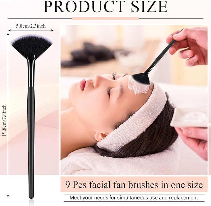 9 Pieces Facial Fan Mask Brushes, Soft Facial Applicator Brushes Tools - Image 2
