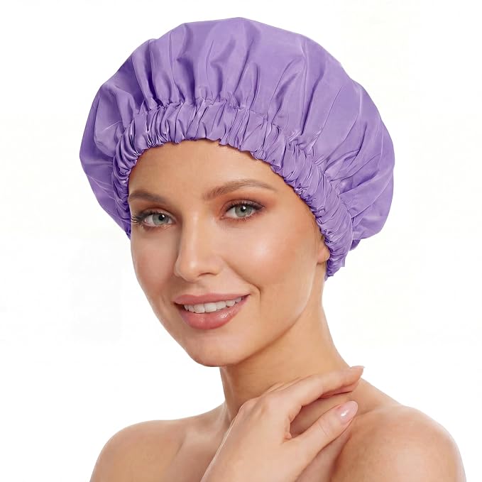 Reusable Shower Cap for Women, Large Waterproof Shower Bonnet by Edoneery