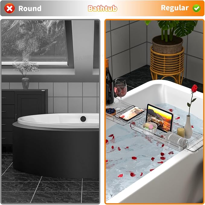 Yieach Luxury Tub Tray for Bathtub Expandable, Plastic Bath Board & Table - Image 5