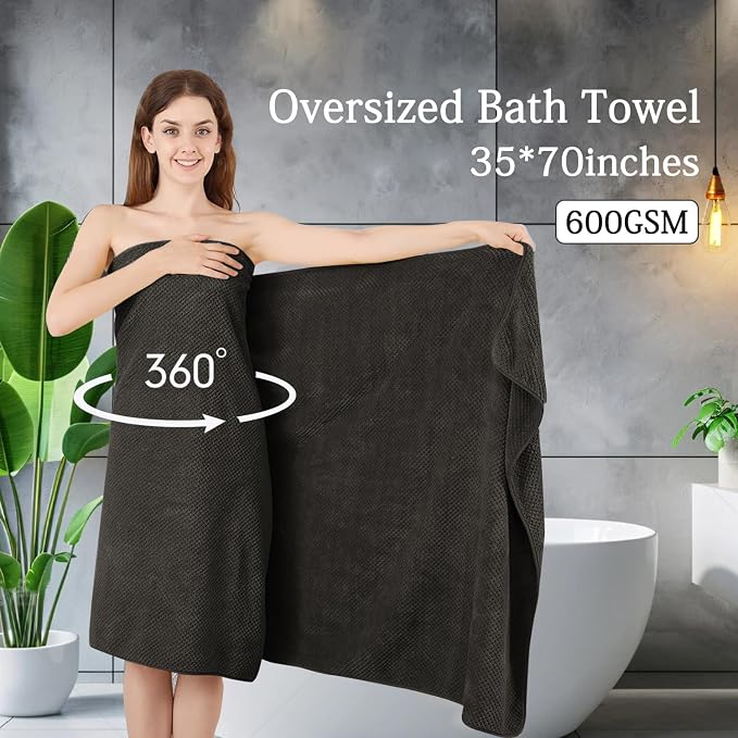 8-Piece Dark Coffee Bath Towels Set, 2 Oversized Large Bath Towels Sheet - Image 2