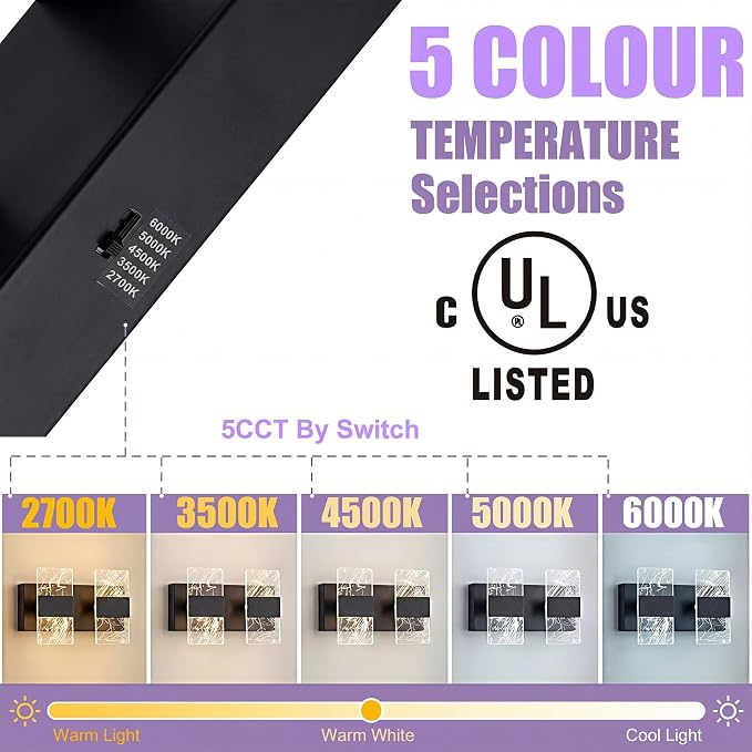 Modern LED Bathroom Light Fixtures Dimmable 2-Light Black Vanity Light - Image 3