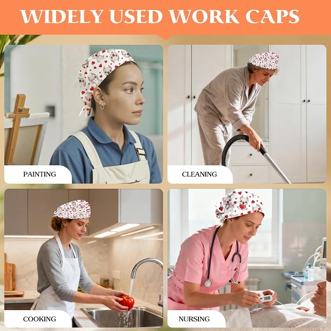 Adjustable Scrub Cap with Buttons & Sweatband, Working Hat with Elastic Tie Back - Image 7
