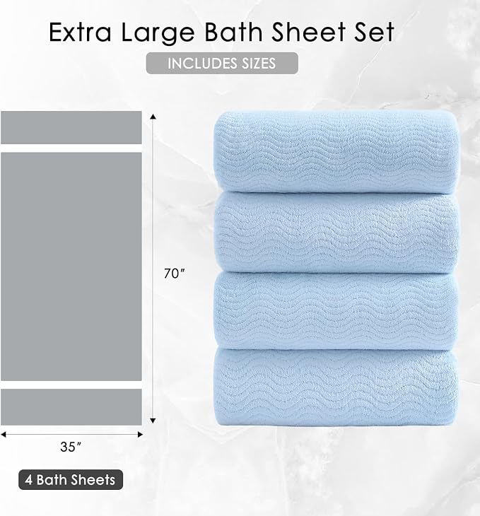4 Piece Extra Large Bath Towel 35"x70" Oversized Bath Sheet Blue Bath Towel Set - Image 5