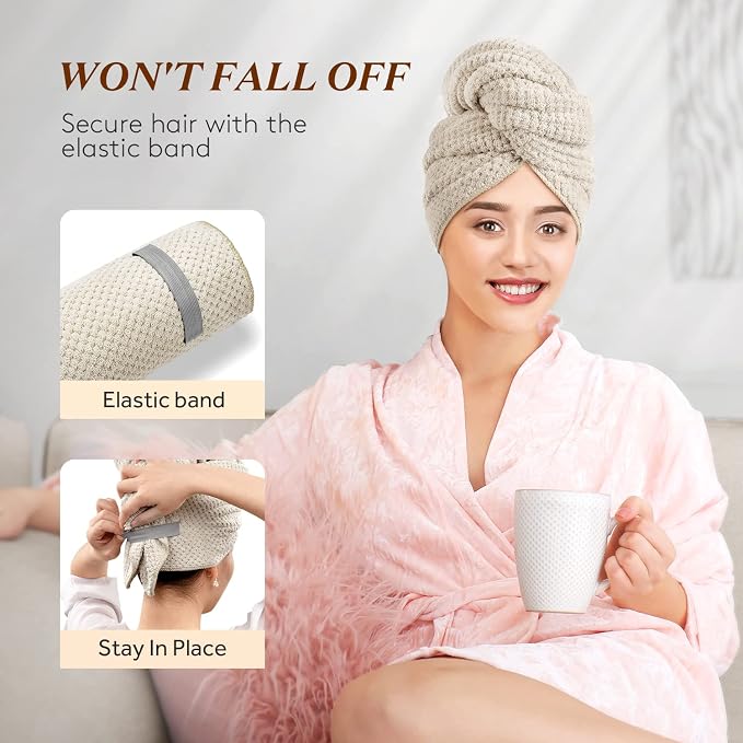 YFONG Large Hair Towel Wrap for Women, Super Absorbent Microfiber Hair Towel - Image 4