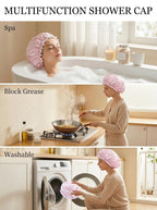 Aquior Shower Cap for Women, Waterproof Reusable Hair Cap - Image 9
