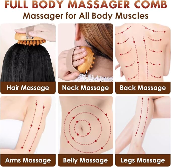 Wooden Body Scalp Massage Comb, Trigger Point Massage Tool Meridians Massager - Image 2
