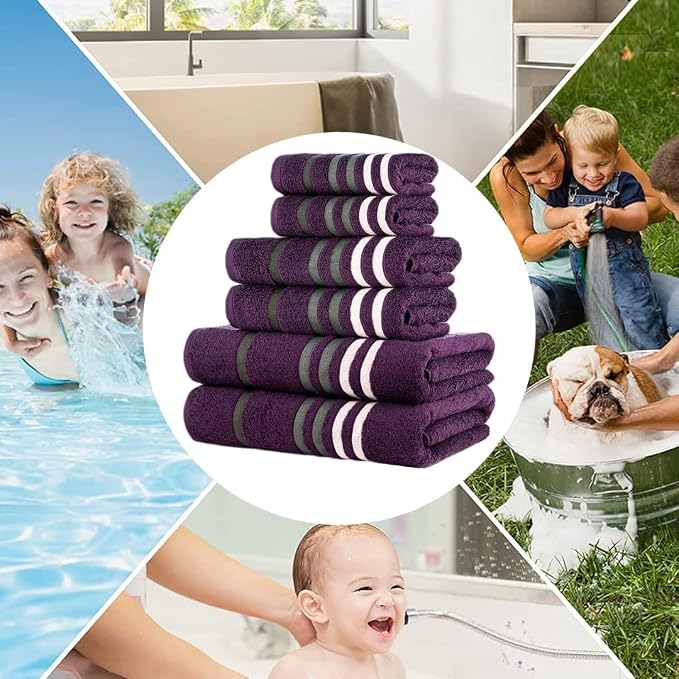 CASA COPENHAGEN Exotic 6Pcs 100% Egyptian Cotton Designer Towels Gift Set- Dark - Image 6