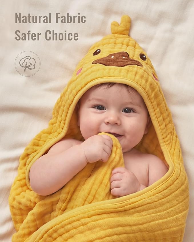Blissful Diary Muslin Baby Hooded Towel 2 Pack, Soft & Absorbent Bath Towel - Image 3