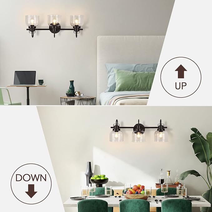 Bronze Bathroom Vanity Lights, 3-Light Vanity Light Fixtures - Image 9