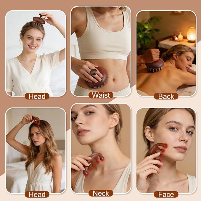 ProSuites 6 in 1 Set Wooden Head Scalp Massager Comb Tool Hair Gua Sha Comb - Image 3
