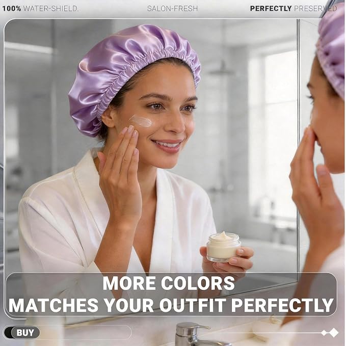 Smilco 4 Pack Shower Caps for Women, Reusable Waterproof Double Layer Bath Cap - Image 3