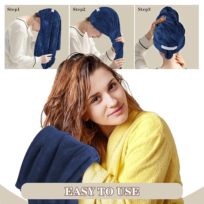 SUNLAND Microfiber Hair Towels Anti Frizz Hair Drying Towel Super Absorbent - Image 4