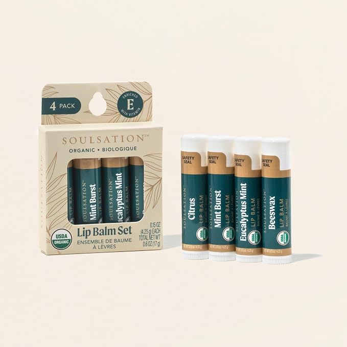 Soulsation Organic Lip Balm Set, 4 Flavors - Image 2