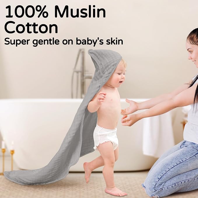 Yoofoss Hooded Baby Towels for Newborn 2 Pack 100% Muslin Organic Cotton Baby - Image 2