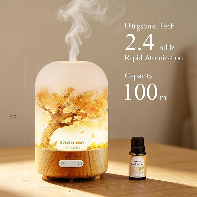 Essential Oil Diffuser, Hand Blown Glass Aromatherapy Diffuser, Ultrasonic Cool - Image 7