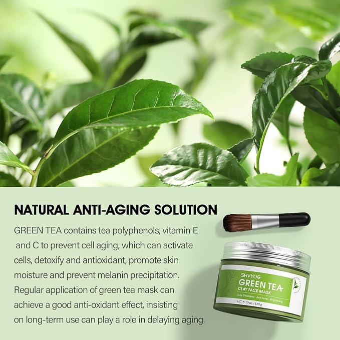 SHVYOG Green Tea Face Mask, Antioxidant Green Tea Clay Mask - Image 5