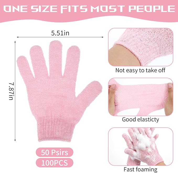50 Pairs Exfoliating Gloves for Body Bulk, Double Sided Bath Scrub Gloves for - Image 2