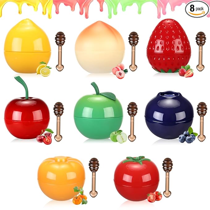 8 PCS Bee Lip Balm Lip Mask Fruit Pot by Deepmind