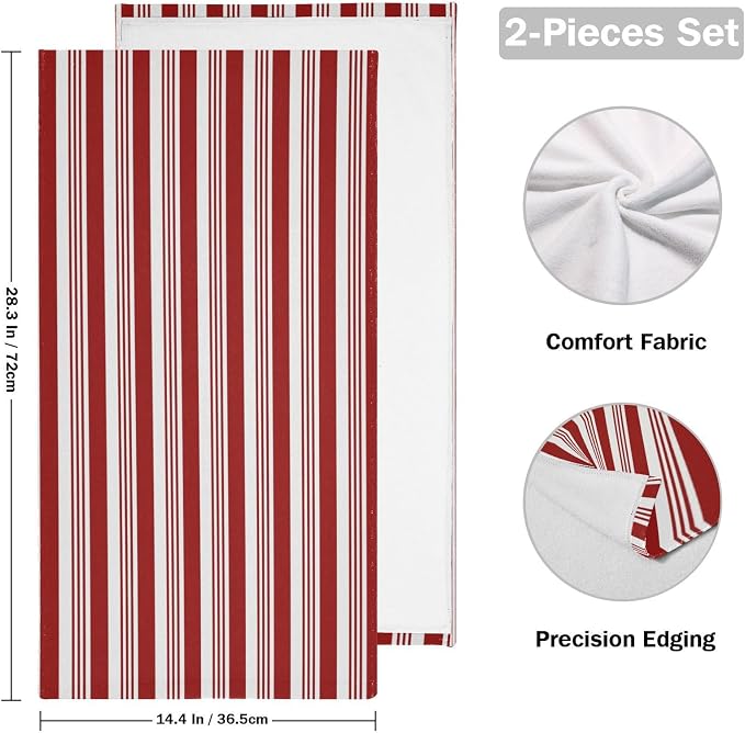 Abstract Red and White Striped Hand Towels - Image 2