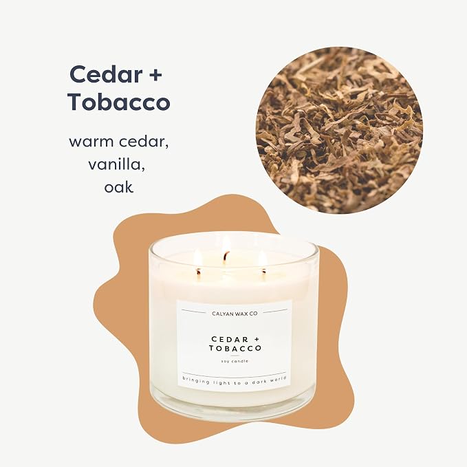 Calyan Wax Co. Cedar & Tobacco 3 Wick Scented Candle - Image 2