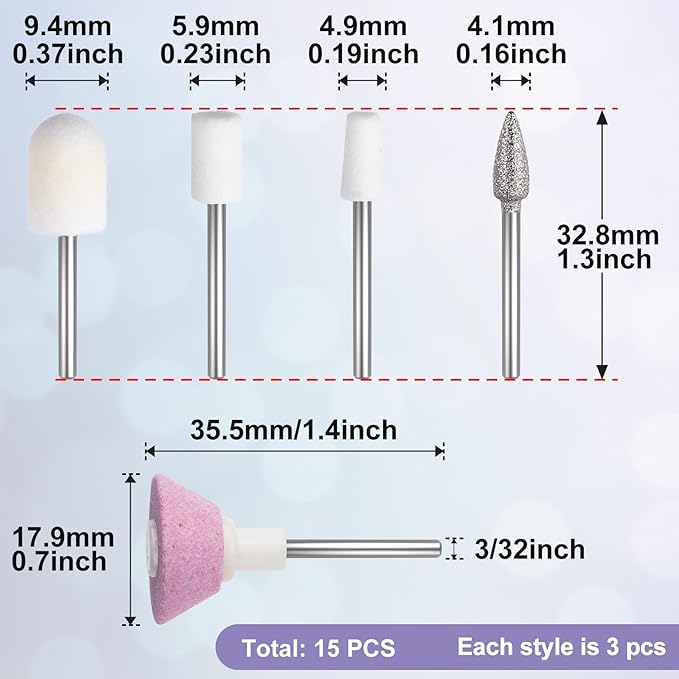 ANCIRS 15 Pcs 3/32 Inch Nail File Replacement Head Refills Set, Nail Drill Bits - Image 2