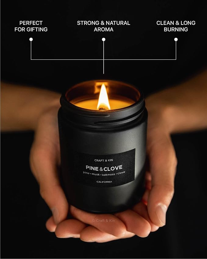 Craft & Kin Premium Pine & Clove Candle | Black Scented Candles - Image 3
