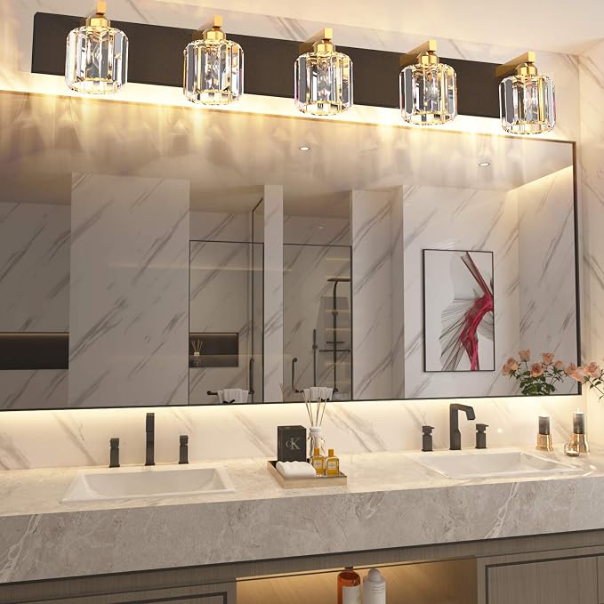 Aipsun Crystal Bathroom Vanity Light Black Vanity Lighting fixtures 5 Lights - Image 6
