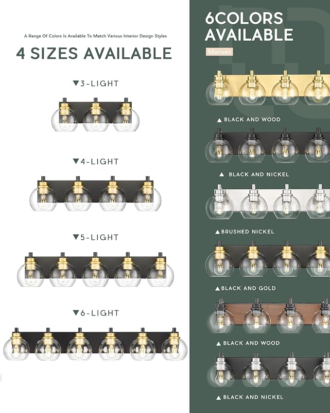Bathroom Light Fixtures, 3-Light Black and Gold Bathroom Vanity Light, Modern - Image 7