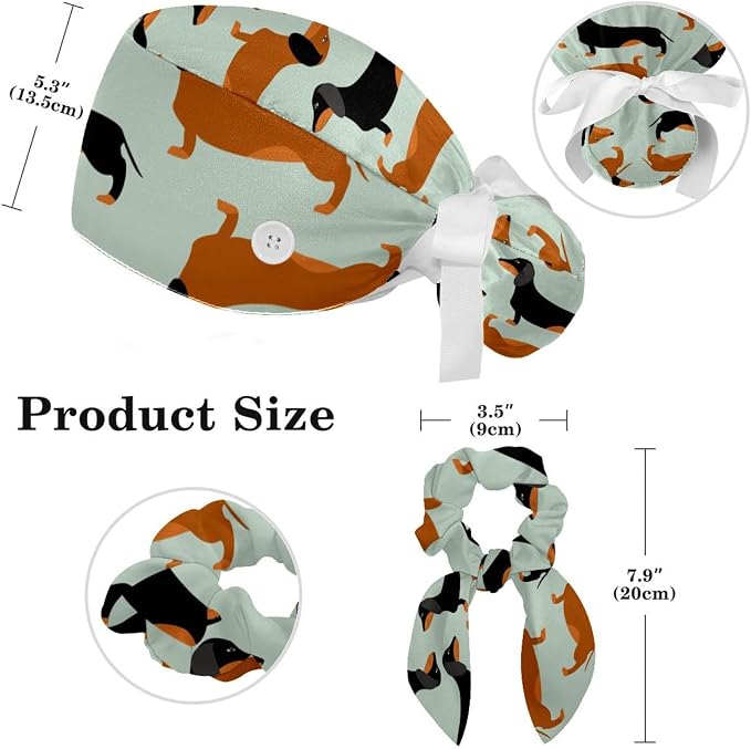 Adjustable Brown Dachshund Dog Blue Surgical Scrub Cap - Image 2
