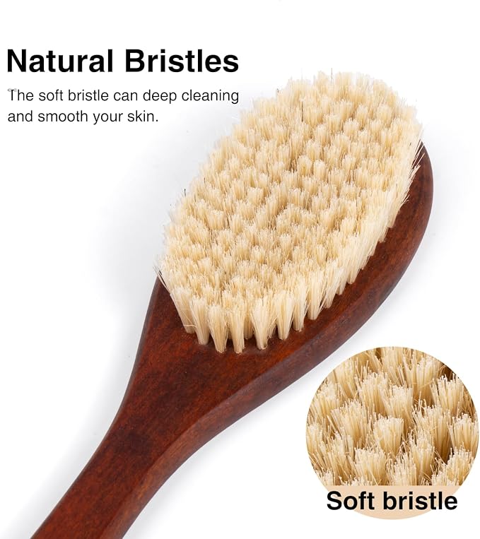 Wooden Bath Brush with Gentle Bristles Long Handle - Image 2