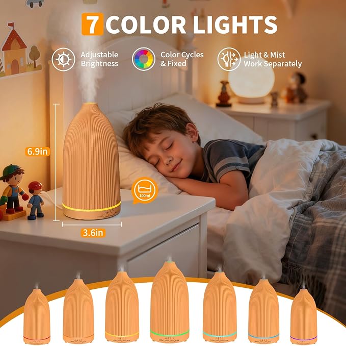 URPOWER 100ML Essential Oil Diffuser Ultrasonic Cool Mist Humidifier - Image 3
