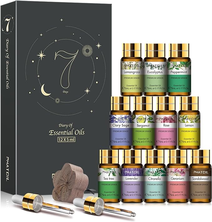 PHATOIL Essential Oil Set, 12x5ml Essential Oils Gift Set by PHATOIL