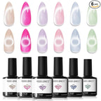 Modelones Cat Eye Gel Nail Polish, 6 Colors Glitter Summer Pink Blue Green Blue by MODELONES