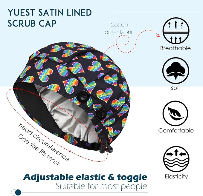 2 Pack Satin Lined Bouffant Scrub Caps - Image 2