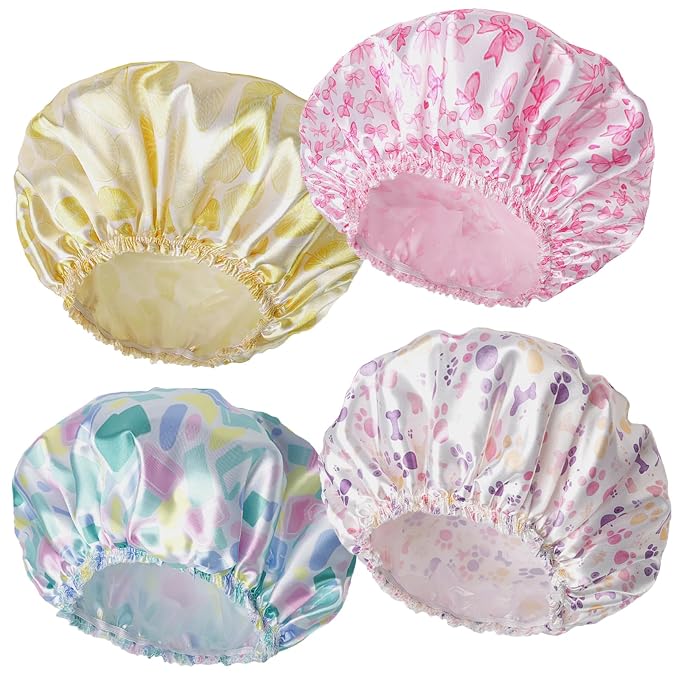 Shower Caps for Women, Double Layers Shower Cap Reusable Waterproof, Bathing by CHFONGDIRECT